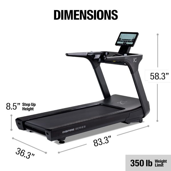 T7S Treadmill with dimensions 36.3 " wide, 83.3 inches long, 58.3 inches tall