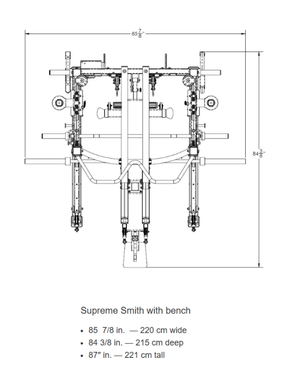 Drawing of Vectra Supreme Dimensions with a bench 